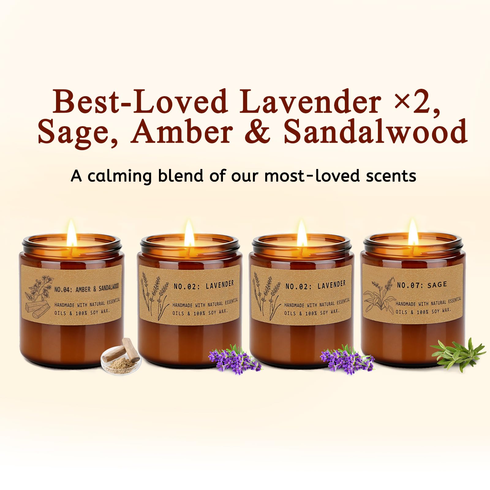Scented Candles for Women – Large 36 oz Scented Candle Gift Set for Birthday Valentine's Day, Natural Soy Wax Amber Jar Candles with Lavender & Sage, 4-Pack Aromatherapy Set