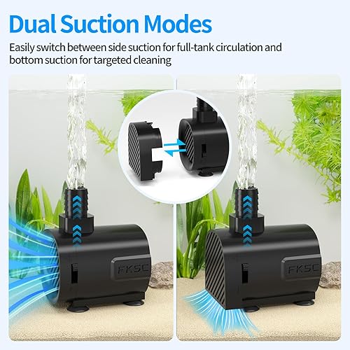 Miniatura 4 de Bomba de agua sumergible de 50 GPH - Bomba de fuente para acuario y pecera Mini, control de flujo ajustable, entrada lateralinferior de doble