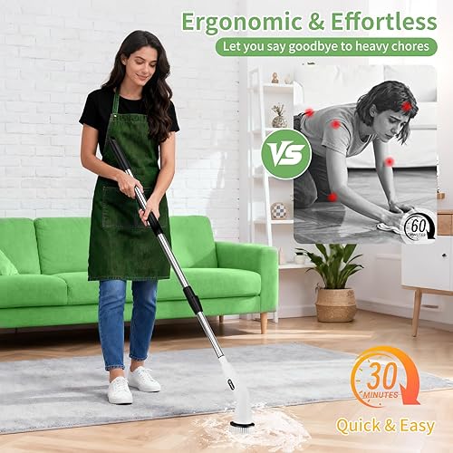 Miniatura 4 de Limpiador eléctrico giratorio  Cepillo de limpieza para el hogar con 8 cabezales, barra extensible de 5.2 pulgadas para grasa rebelde en parrilla,