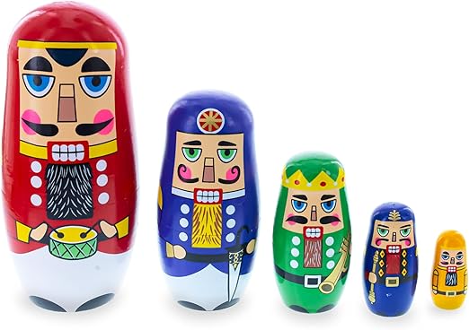 BestPysanky Set of 5 Nutcrackers Wooden Nesting Dolls 5.5 Inches
