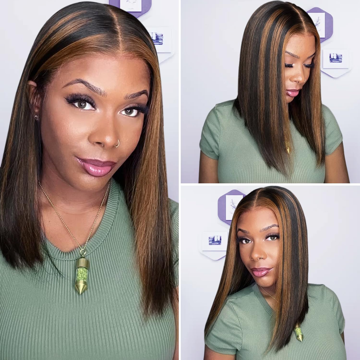 Brown Highlight Straight Bundles Human Hair with Closure 12 14 16+12inch Free Part 12A Remy Virgin Hair Weave Colored P1B30 Ombre Bundles with 4x4 HD Lace Closure