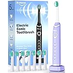 Bymore Electric Toothbrush for Adults,Travel Sonic Toothbrush with 8 Replacement Heads, Ultra Clean RechargeableToothbrush Portable One Charge for 330days 5 Modes 2mins Timer-Purple
