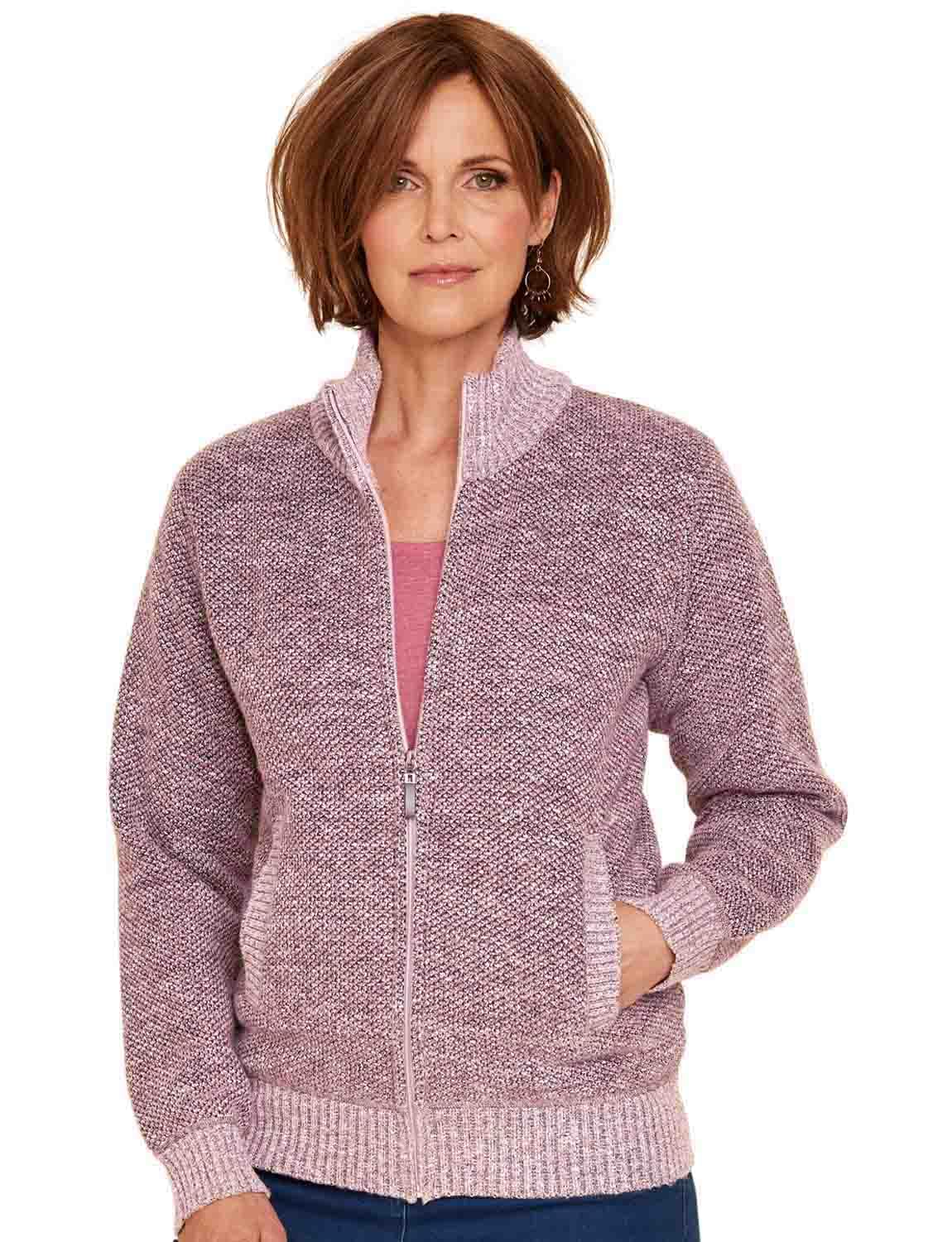 Amber Knitted Fleece Lined Zip Cardigan - Pink - Size 24-26