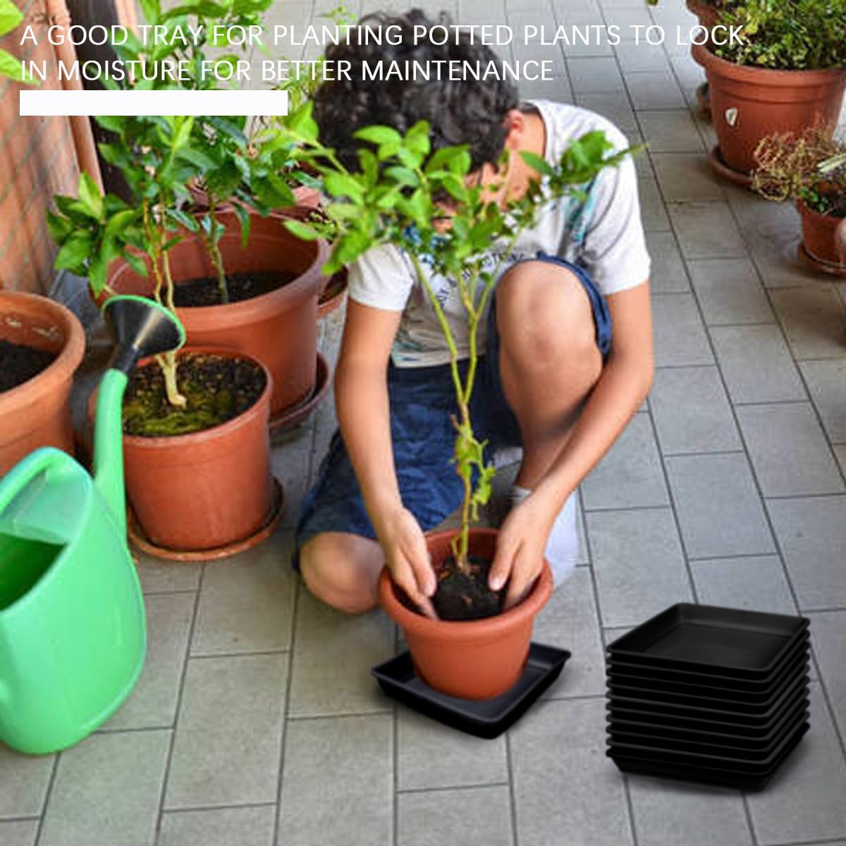 10Pcs 9 Inches Square Plastic Plant Saucer Flower Pot Tray Plant Saucer Tray for Garden Potted Water Drips and Soil（Black）