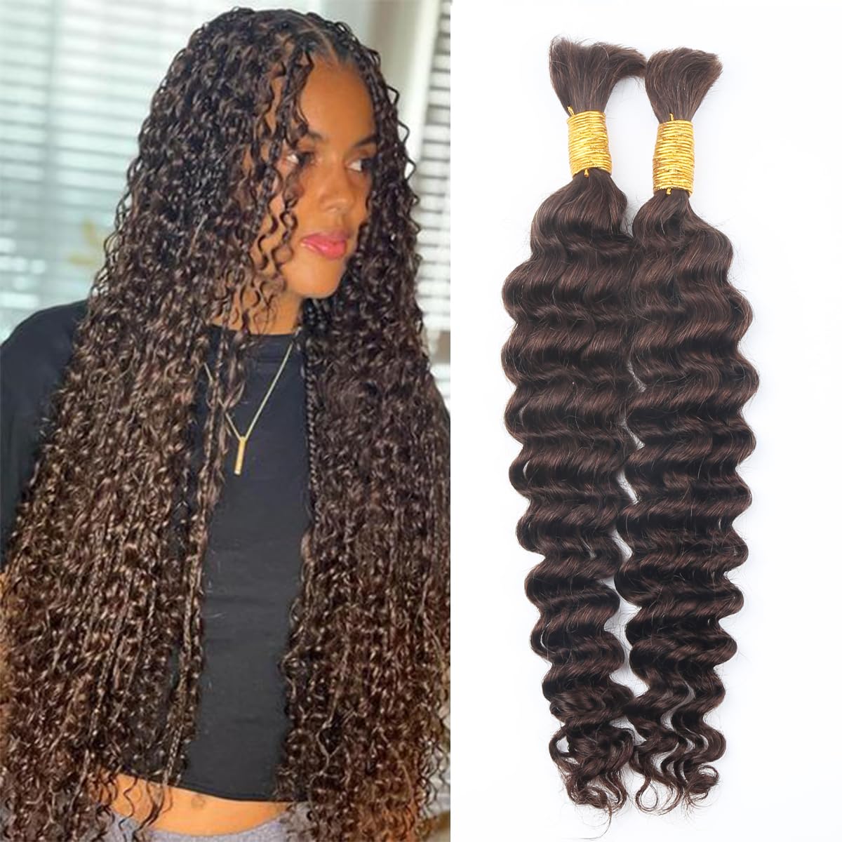 Pelo humano a granel para trenzar de onda profunda 50cm 20 pulgadas pelo humano rizado brasileño para mujeres sin paquetes de tramas extensiones de cabello humano marrón chocolate