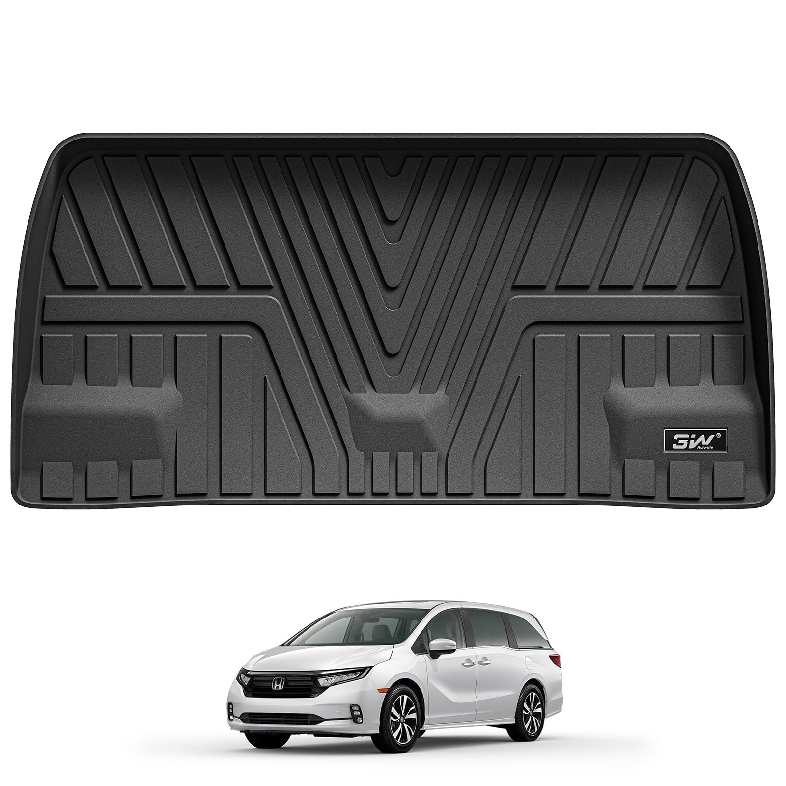 3W Floor Mats&Cargo Liner Fit Toyota Sienna 2021 2022 2023 2024 2025 2026 LE/XLE(Only for 8 Seat), TPE All Weather Custom Fit Floor Liner for Sienna 8 Seat 1st, 2nd and 3rd Row and Cargo Mat, Black — view 44