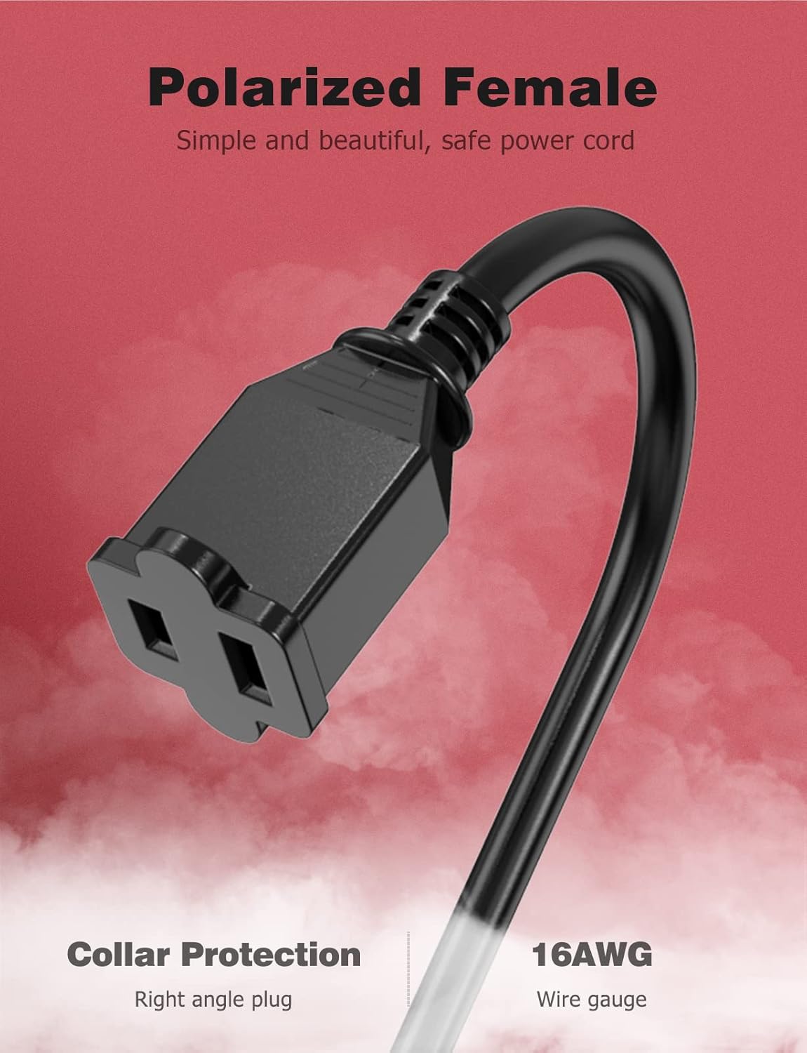 2 Prong Extension Power Cord, 3ft 2-Prong Outdoor Short Polarized to Non Polarized Extension Cord Cable NEMA 1-15P to NEMA 1-15R for Christmas Lights or TV