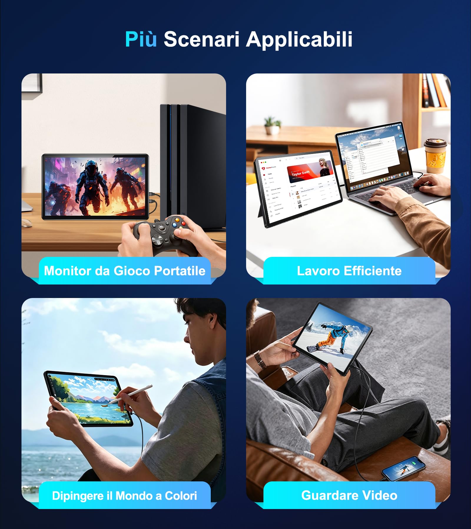 Monitor Portatile 11 Pollici QHD 2,5K 2560×1600 IPS, 100% NTSC, Doppia USB-C + Mini HDMI, Supporto Integrato, Compatibile VESA, Schermo Esterno per PC e Notebook