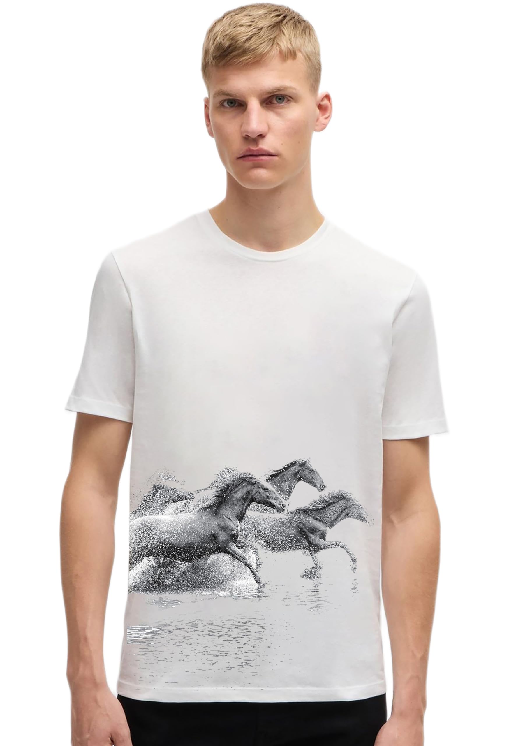 EPIKO Unique Horses Design Graphic T-Shirt for Men | Halfsleeve Roundneck Oversized T-Shirt White 1