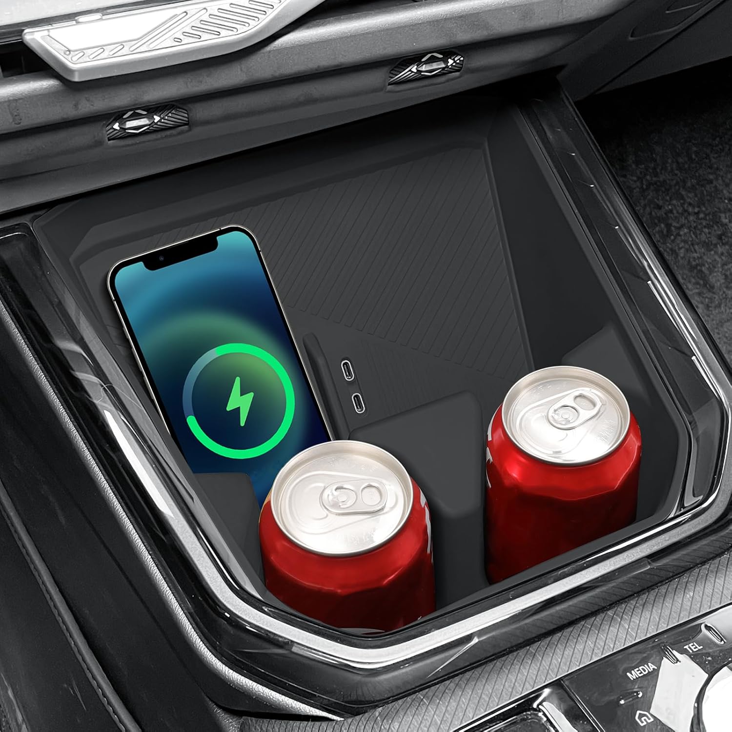 LUCKEASY for B M W X3 2025 2026 Wireless Charging Pad and Water Cup Holder Black Silicone for X3 Accessories Center Console Insert Water Drink Holder Protector Black