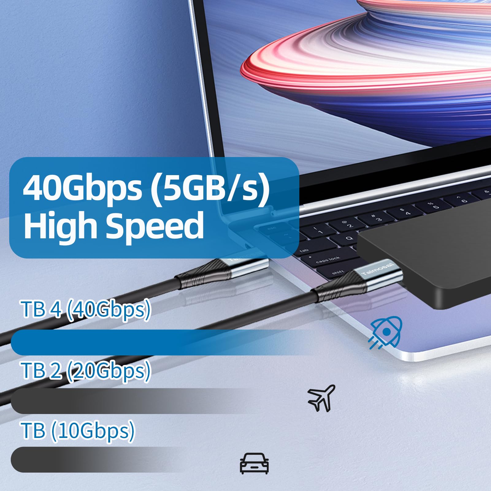 Câble 240 W pour Thunderbolt 4 de 3 m, prend en charge 8K @ 60 Hz, 4K @ 144 Hz 40 Gbit/s/240 W PD pour iPhone 16/15, USB4, Thunderbolt 3, MacBook Pro, station d'accueil, eGPU, SSD, Surface