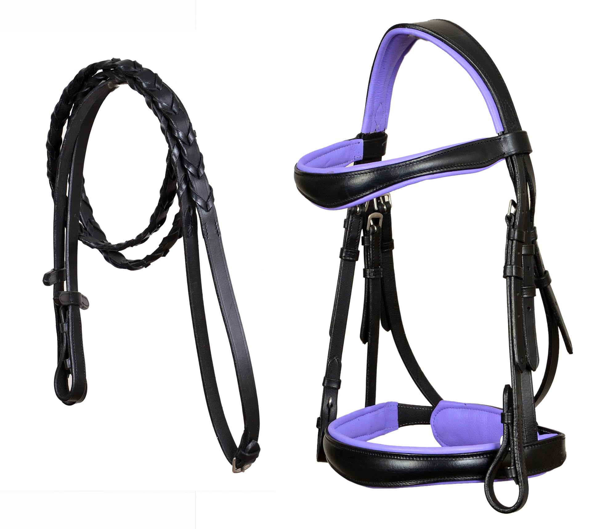 CHALLENGER Cob English All-Purpose Pleasure Black Padded Leather Bridle Reins 803HI06PR-C
