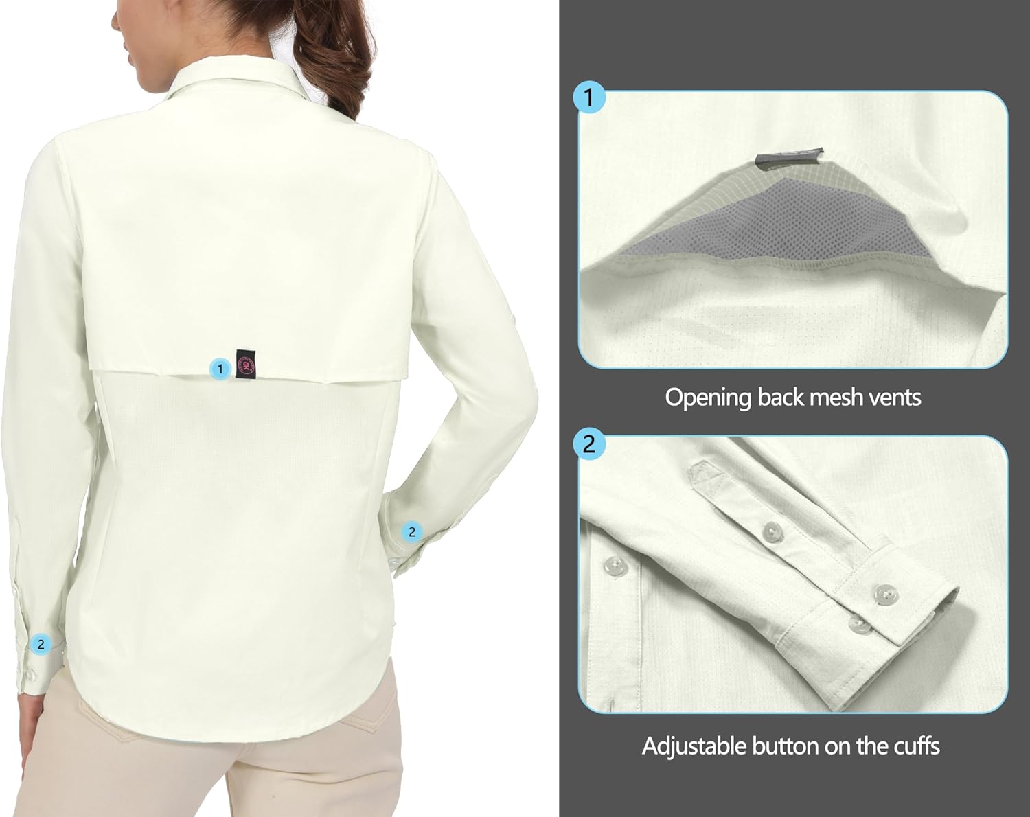 Little Donkey Andy Women's UV Protection Shirt UPF 50+ Breathable Long Sleeve Fishing Shirt, Air-Holes Tech