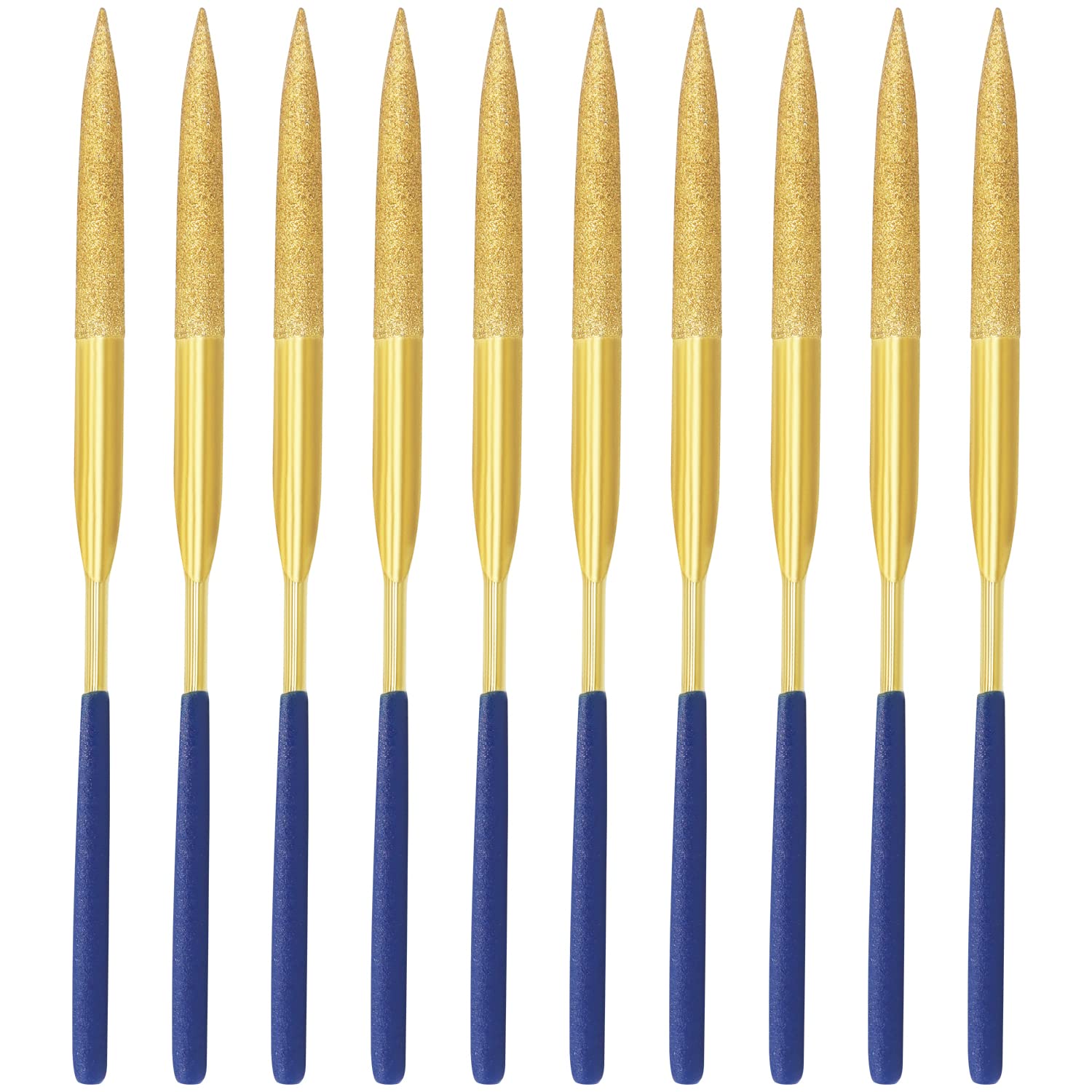 10 PCS Diamond Needle File (5mm x 180mm,150 Grit) Titanium Coated Mini Metal Files Half Round Files for Precision Metal File Work Miniature DIY Jewelers/Glass/Ceramic