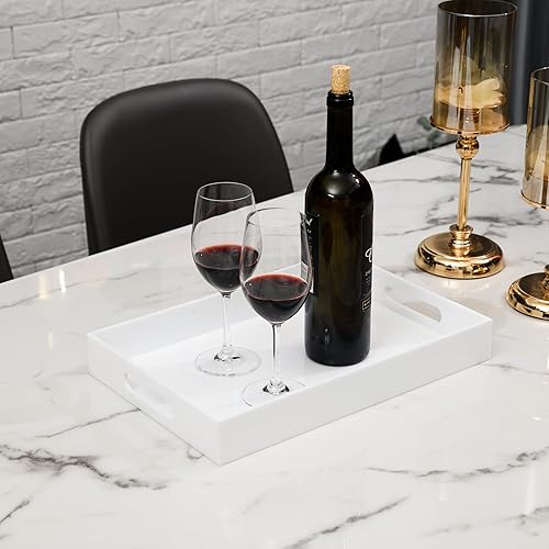 Miniatura 6 de Bandeja de acrílico resistente para servir con asas de 5 mm (0.197 pulgadas) de grosor, bandeja organizadora para cocina, baño, oficina, bar, caja