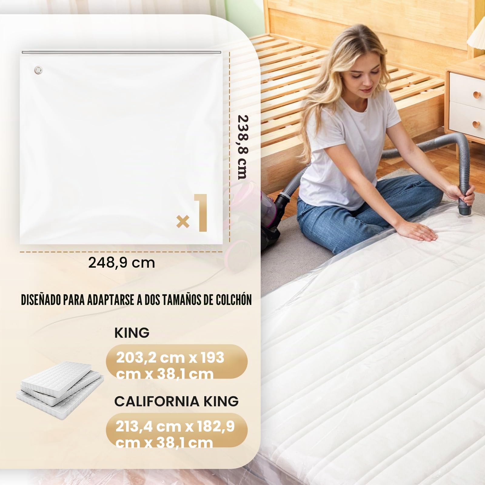 TAILI Bolsa de almacenamiento al vacío para colchón y edredón, Super King | Reutilizable, ahorra espacio, para mudanzas y almacenamiento, válida para colchón y edredón tamaño Super King
