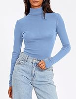 Vista 2 de Trendy Queen Camisas de manga larga con cuello alto para mujer, a la moda, básicas, ajustadas, suaves, térmicas, para otoño
