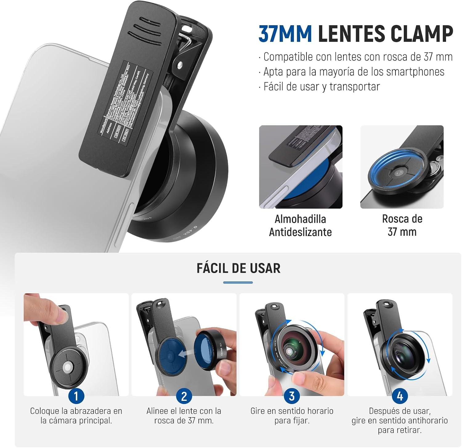 NEEWER Basics 2 en 1 Accesorios Kit Objetivos Cámara Móvil, Gran Angular HD 0,45x + Macro 15x, 37mm Lens Clamp Compatible con iPhone Samsung Android Smartphone, LS-67