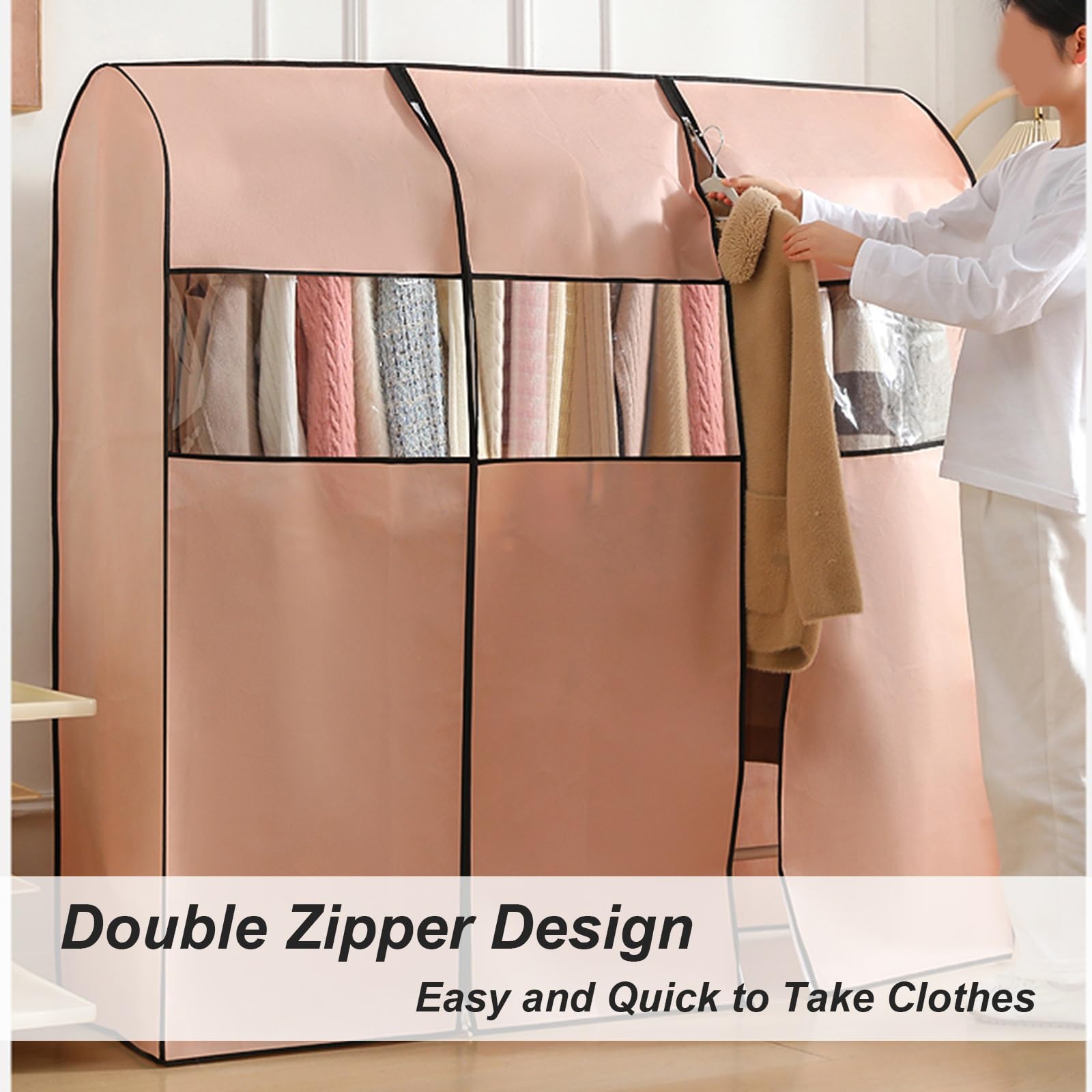 Burro Ropa Funda con Cremallera Totalmente Cerrada, con Ventana Transparente, Bolsas Ropa, para Armario con Perchas(Pink,80x50x150cm/31x20x59in)