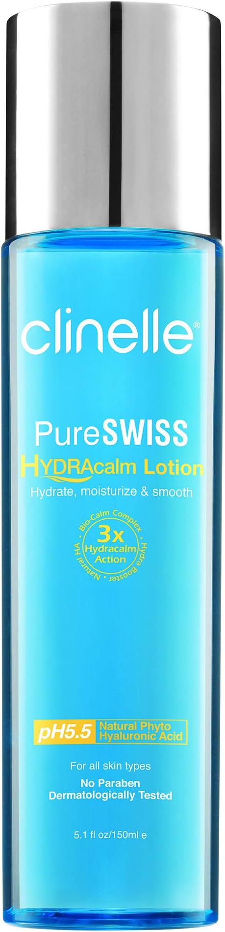 Clinelle PureSWISS Hydracalm Lotion 150ml - A Superbly Light Texture, Water-Like Hydrating Lotion That Helps To Nourish, Refine And Plump Up Skin | Paraben Free, Lanolin Free, Mineral Oil Free