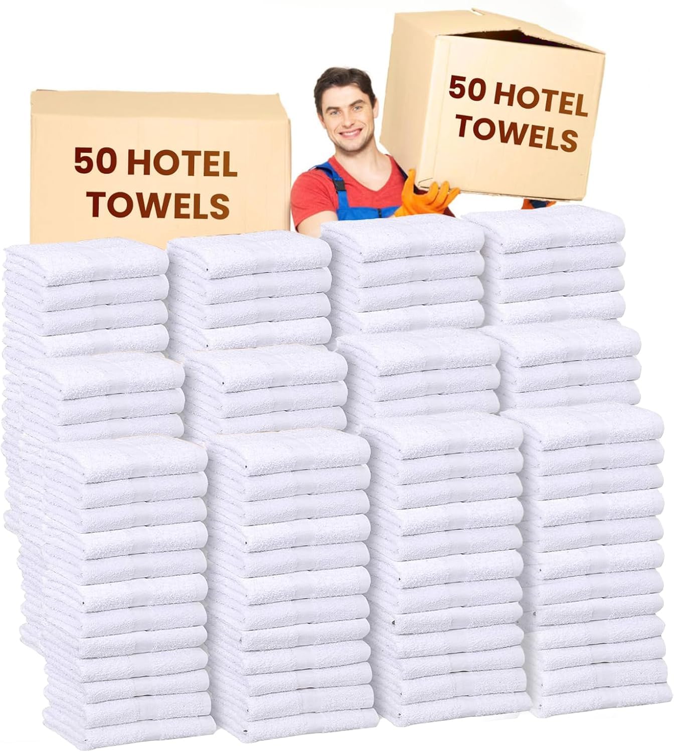 50 toallas de baño grandes de hotel blancas (54 x 27) – solo $4/toalla – Toallas de baño a granel – Paquete de 50 piezas al por mayor – Secado rápido – Toallas blancas de salón a granel, toallas de