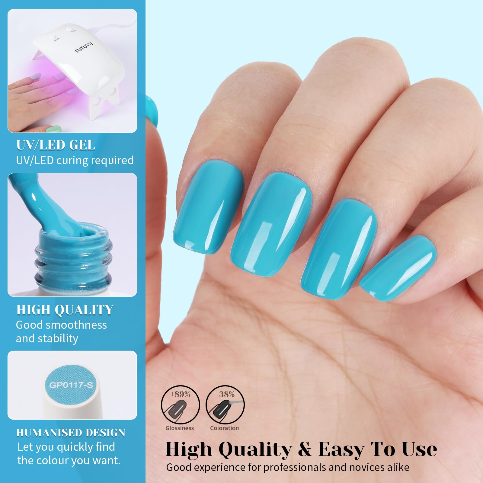 TUTUYU Sky Blue Gel Smalto per unghie: Aumenta la tua nail art fai da te a casa e condividi la gioia come regalo