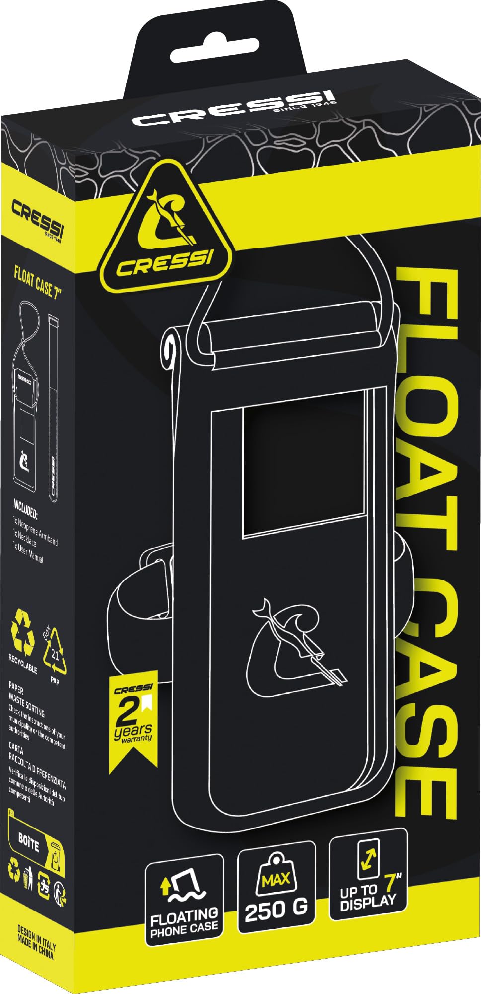 Cressi Float Case Floating Dry Phone Case Black 7'' - Funda Protectora Impermeable y Flotante para Smartphones, Negro, 7'', Unisex