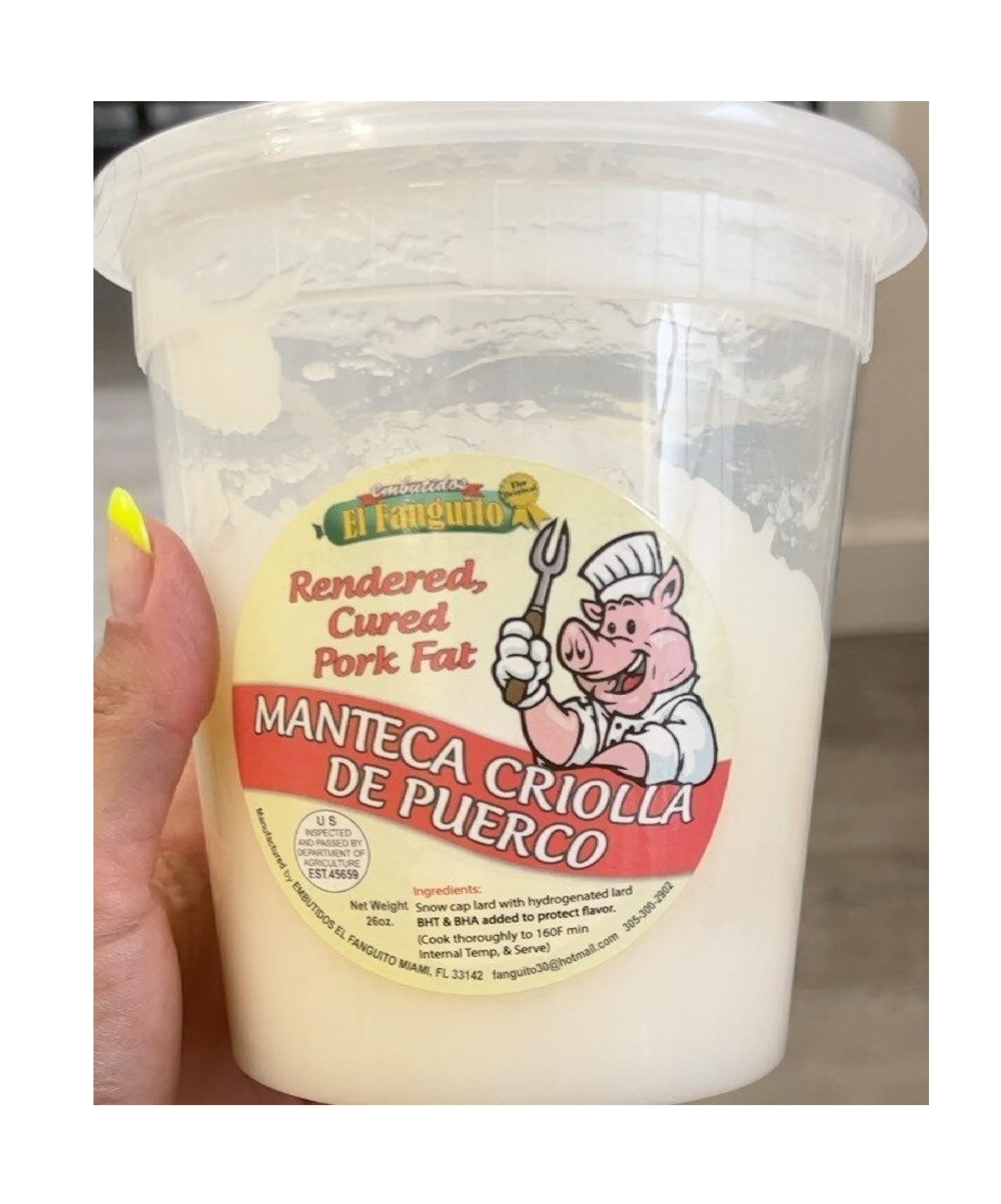 Generic Manteca Criolla de puerco Rendered cured pork fat 16 oz (1 jar)