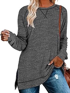 Sponsored Ad - TEMOFON Women's Tops Long Sleeve Casual Split Loose Tunics Shirts S-2XL
