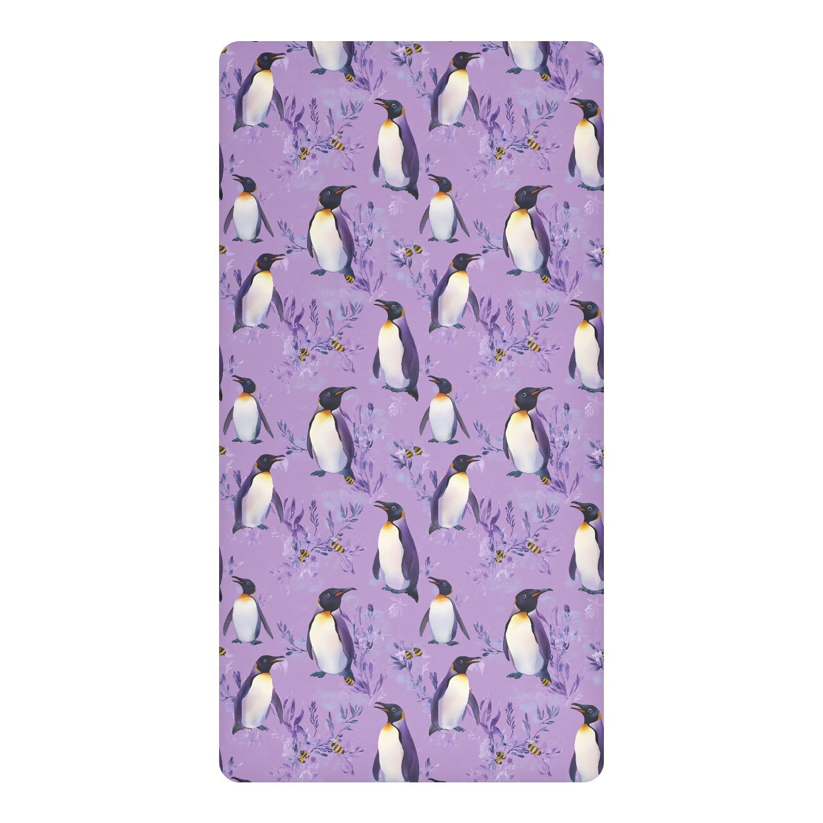 Draps de lit imperméables pour berceau motif pingouin violet et protection douce