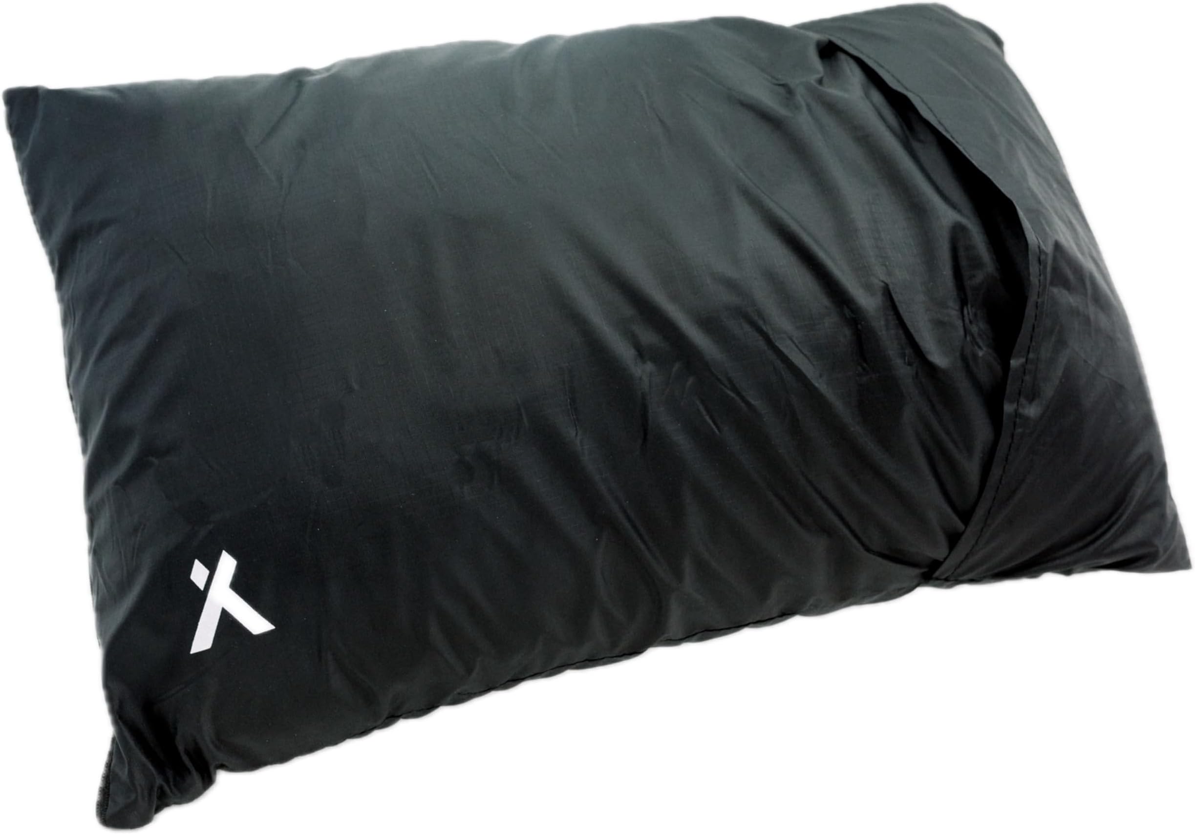 Camping Pillow, Shredded Memory Foam Travel Pillow with Reversible Cover for Outdoor Use, Black Camping Pillow, Large