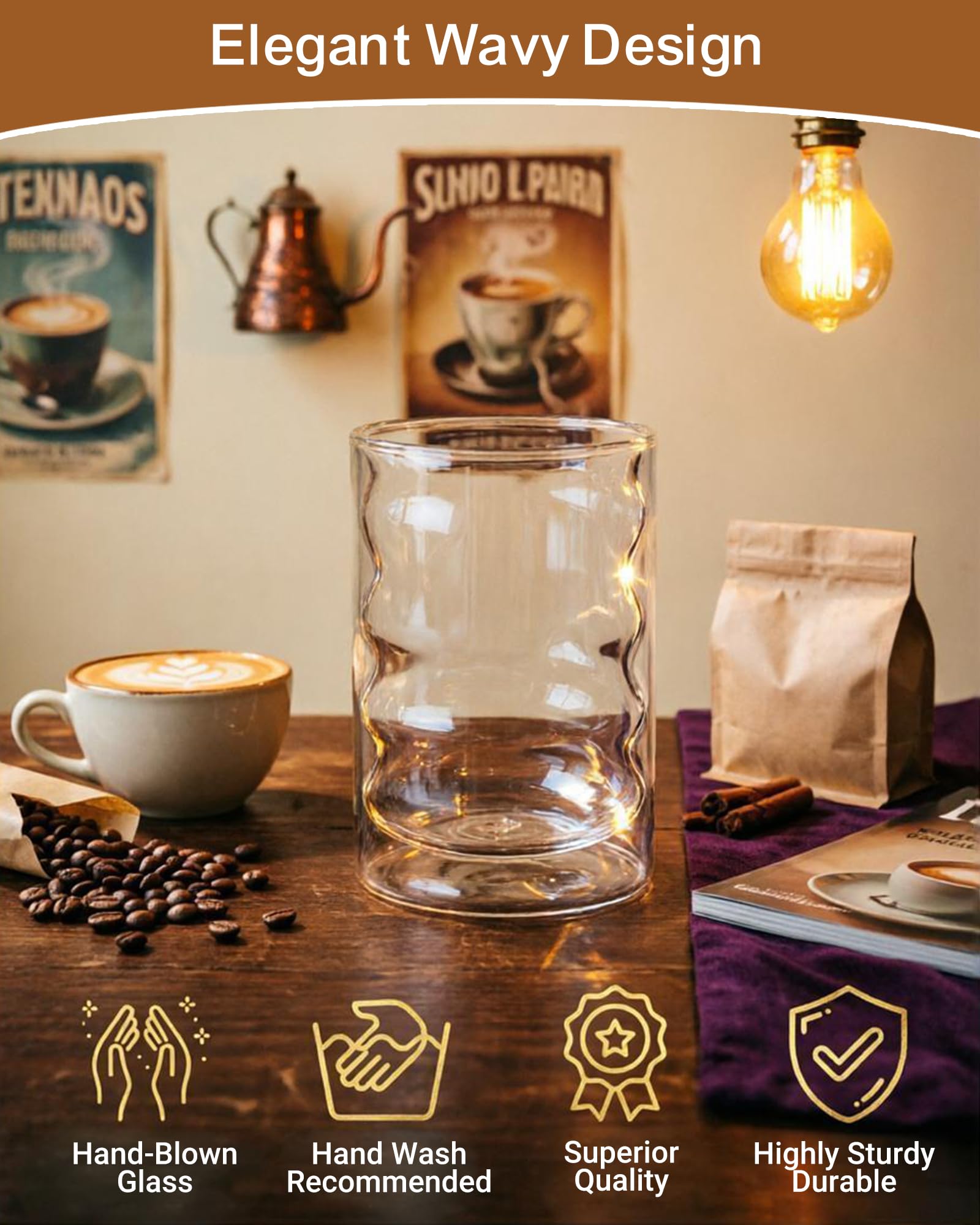 Podwójnie ścienne szklanki do kawy 350ml na latte macchiato, zestaw 2 sztuk | Odporne na gorąco i zimno, bez skraplania, wykonane ze szkła borokrzemowego, idealne do cappuccino, kawy oraz herbaty