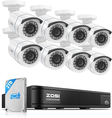 Miniatura 15 de ZOSI Sistema de cámara de seguridad de vigilancia de 8 canales, H.265+ DVR con detección de vehículos humanos AI y 4 cámaras domo CCTV de 2MP