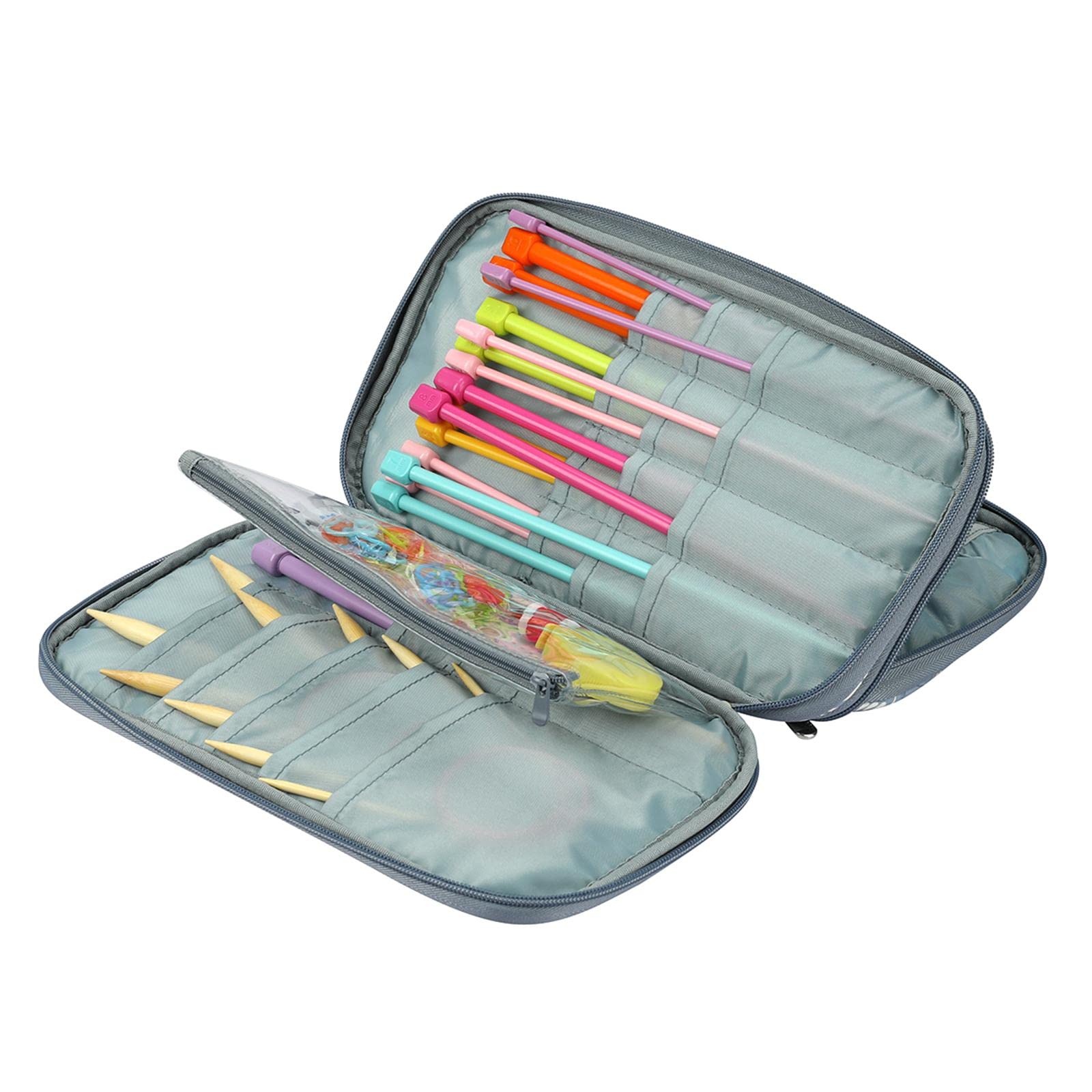 Juego de 3 fundas largas para agujas de tejer, bolsa de almacenamiento Oxford, hojas grises, hojas grises