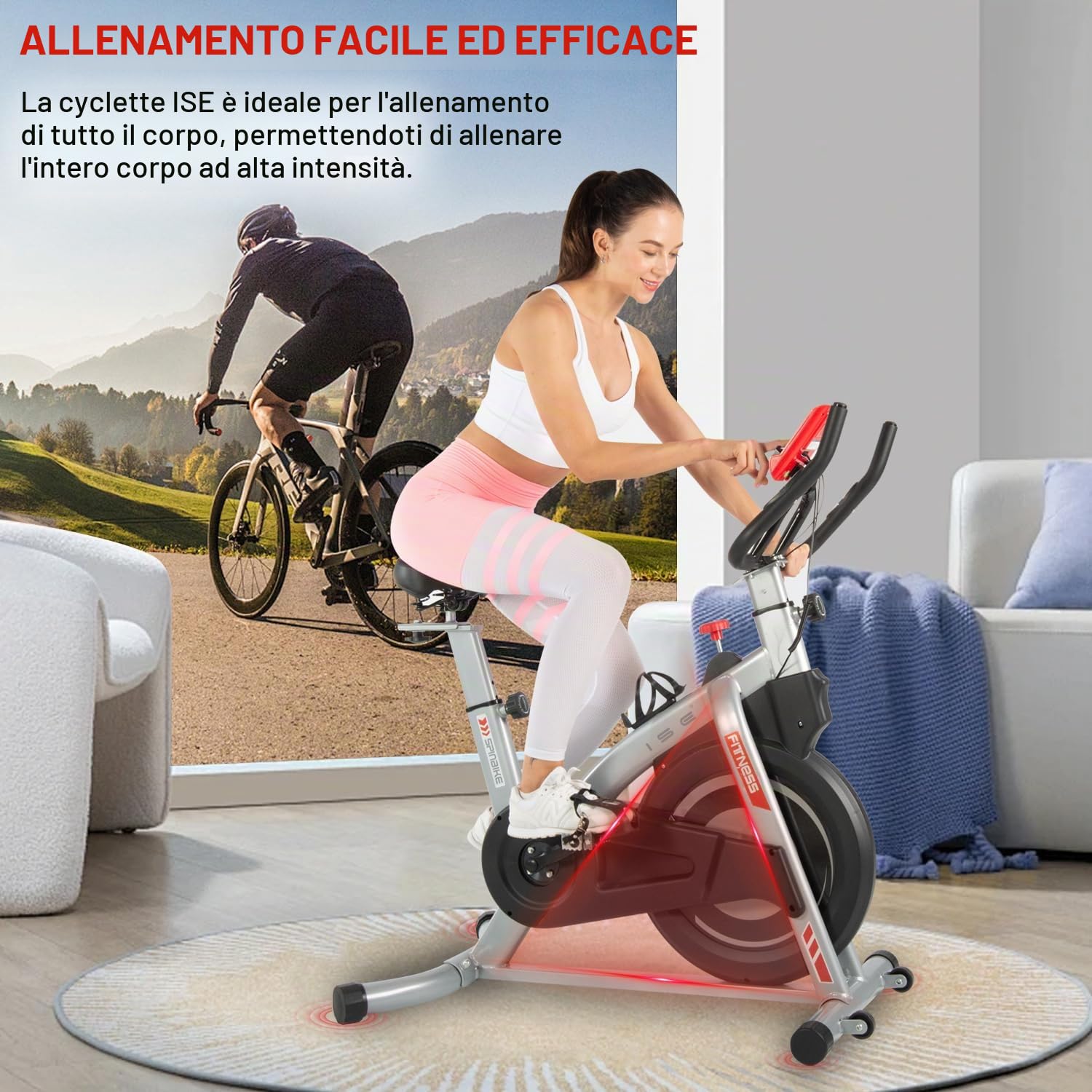 ISE Cyclette da Casa con Resistenza Regolabile, Cyclette per Casa Professionale con Schermo LCD Supporto per Smartphone Exercise Bike per Palestra a Casa