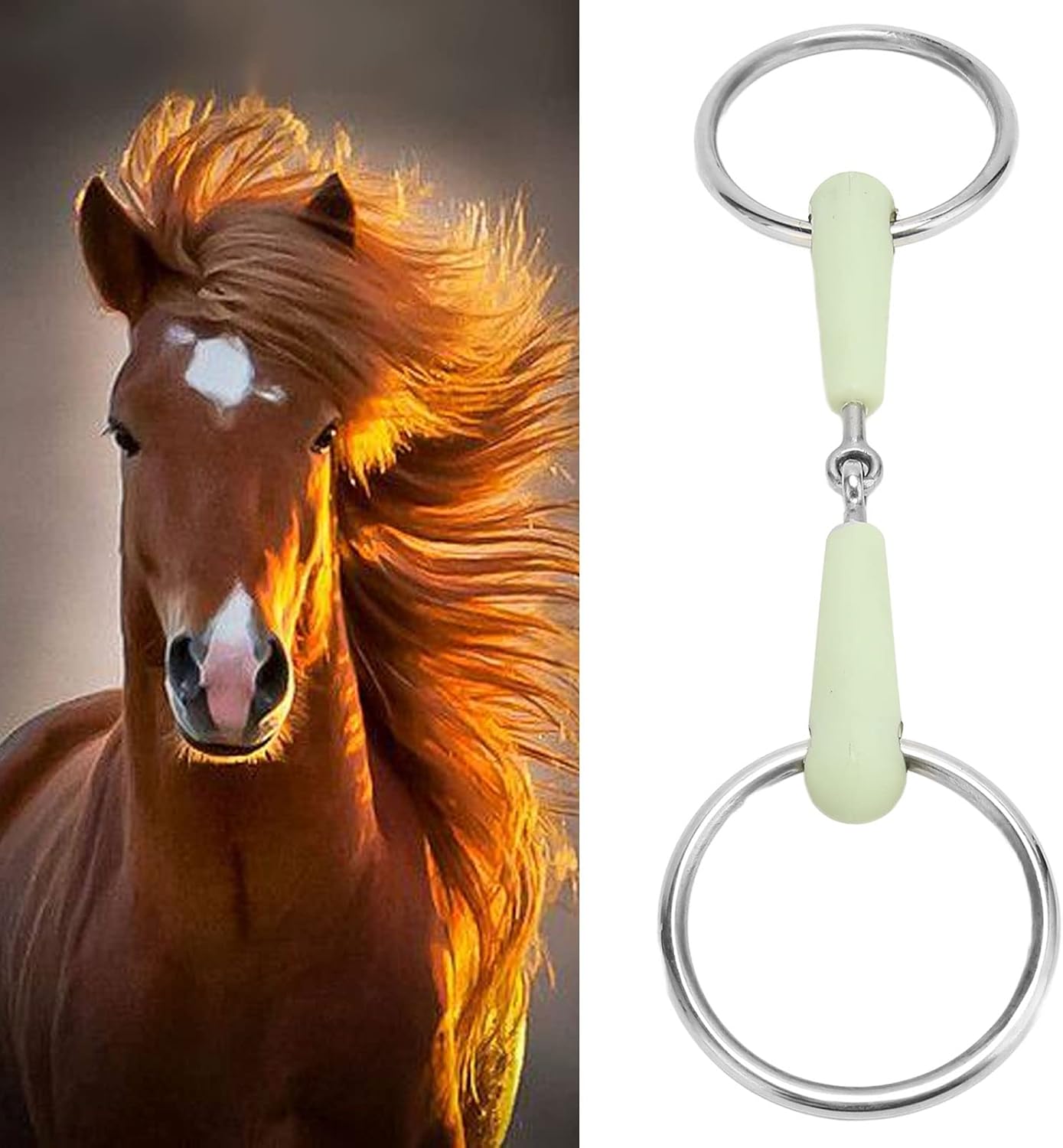 Pssopp Horse Snaffle Bit, Rubber Wrapped Stainless Steel Loose Ring Horse Mouth Bit Loose Link Horse Mouth Bit with Flavor for Horse Training and Riding