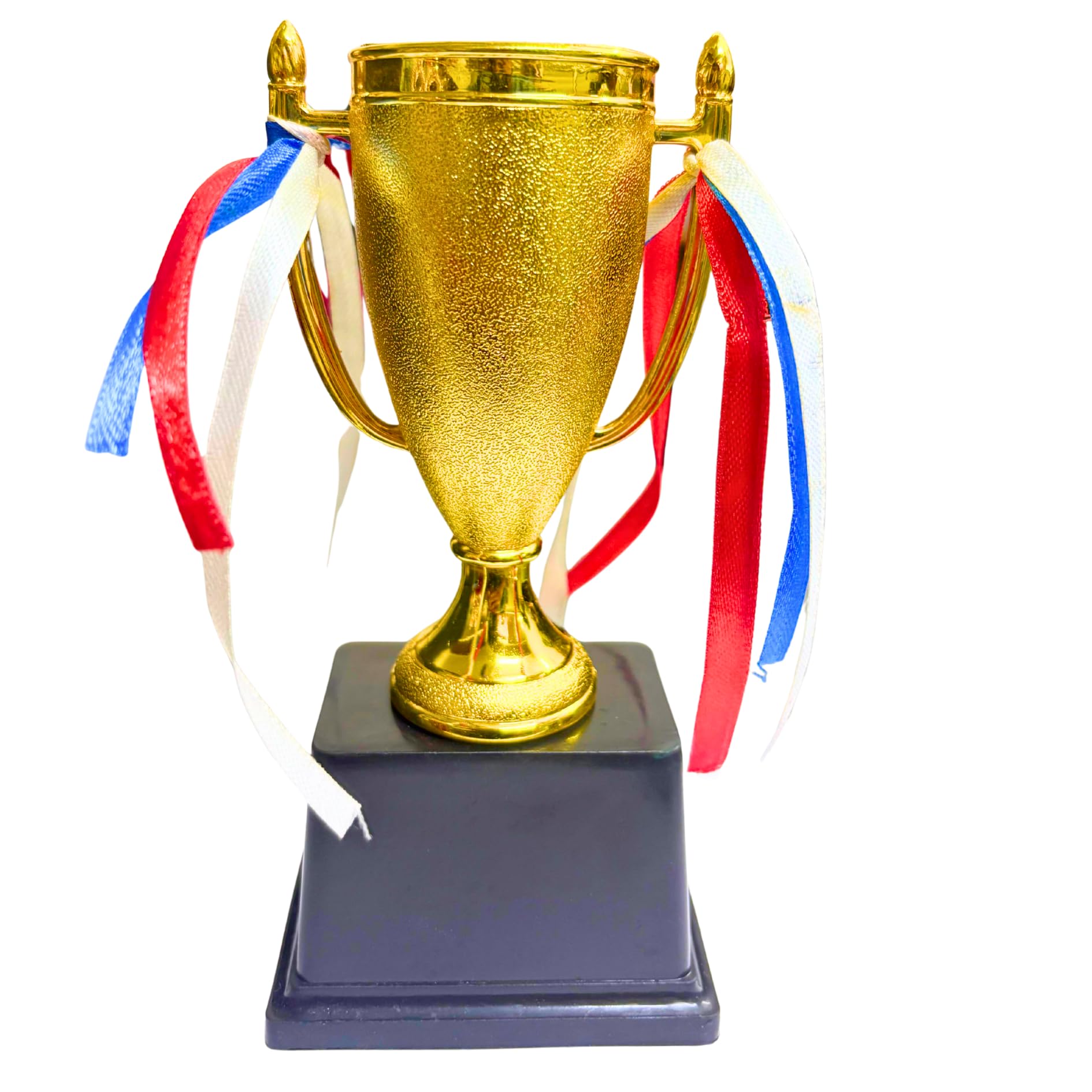 Shinning Gold Cup Trophy with Decorative Ribbons, Black Base || Logo Printing, Writings & Customisation Available || Available in 3 Sizes (Set of 1, Medium (7 inches))-picture-27