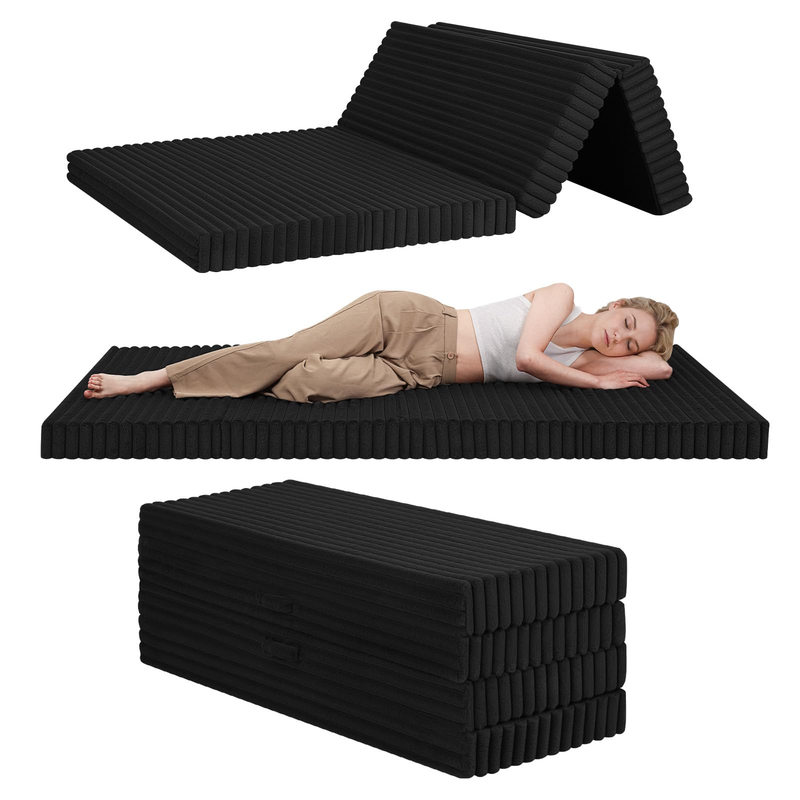 MeMoreCool Folding Floor Mattress 190x120cm, 4-Fold Foam Guest Bed, Black