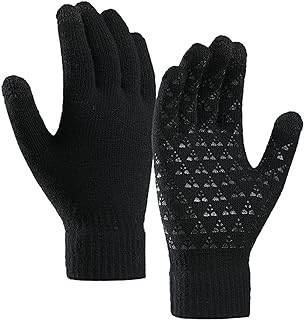 BCDlily Winter Knit Gloves Men Women Thermal Cold Weather Full Finger Gloves Anti-Slip Touch Screen Mittens (Black)
