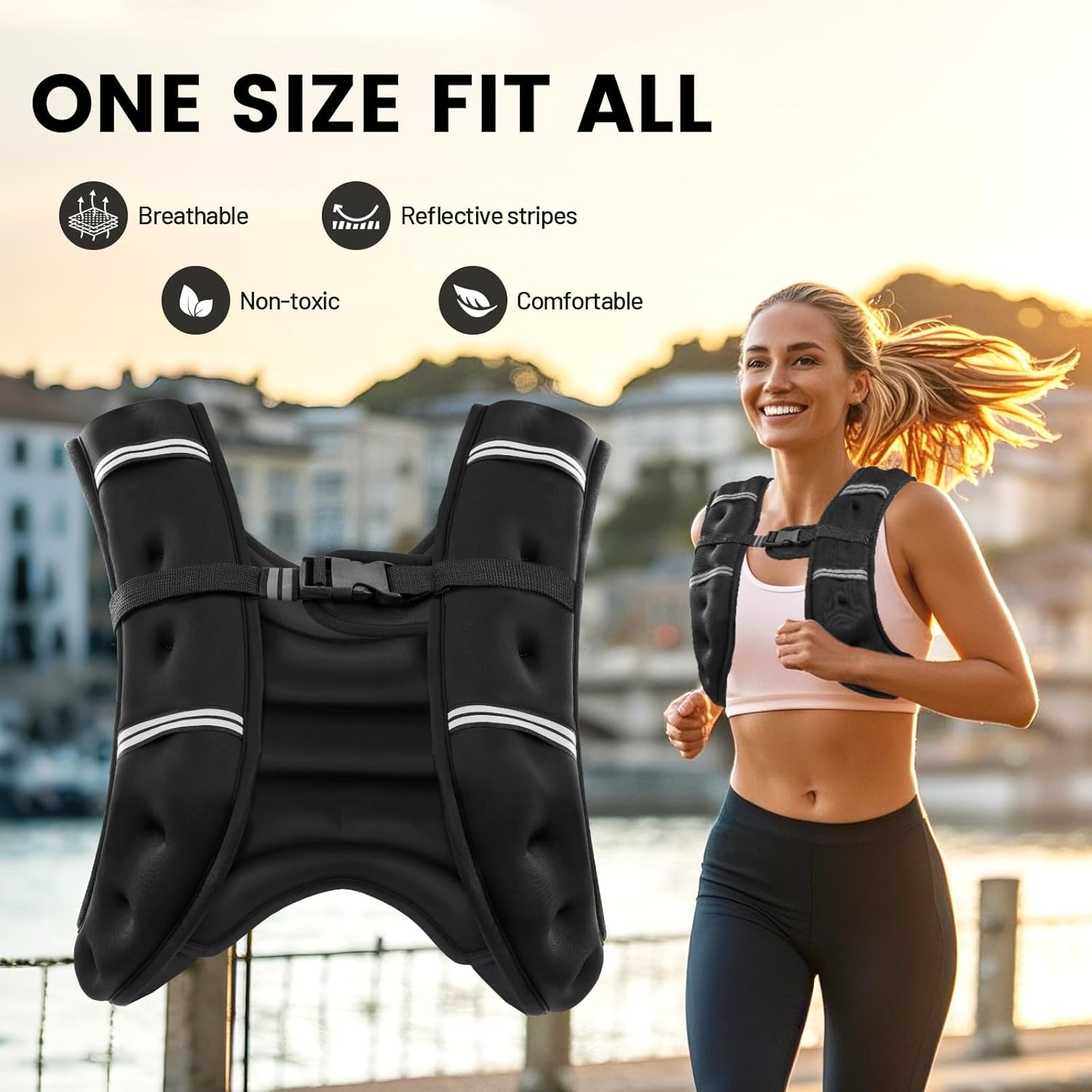 Wolliwa 6lb/8lb/12lb/16lb/20Lb Weighted Vest Woman Men with Reflective Stripe, Chest Size Adjustable Strength Training Weight Vest for Walk Running Jogging