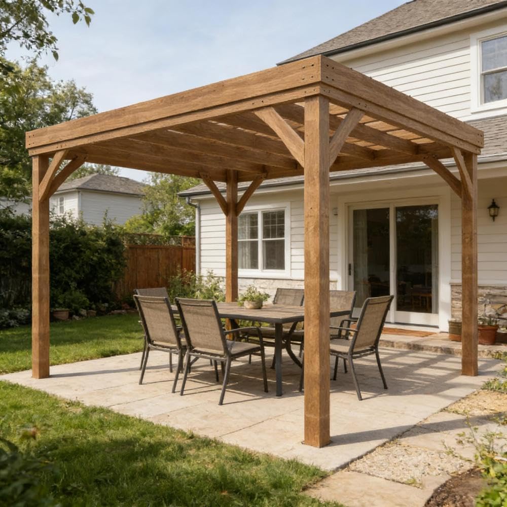 Wooden Pergola with Open Roof Design for Backyard Shade and Vine Support