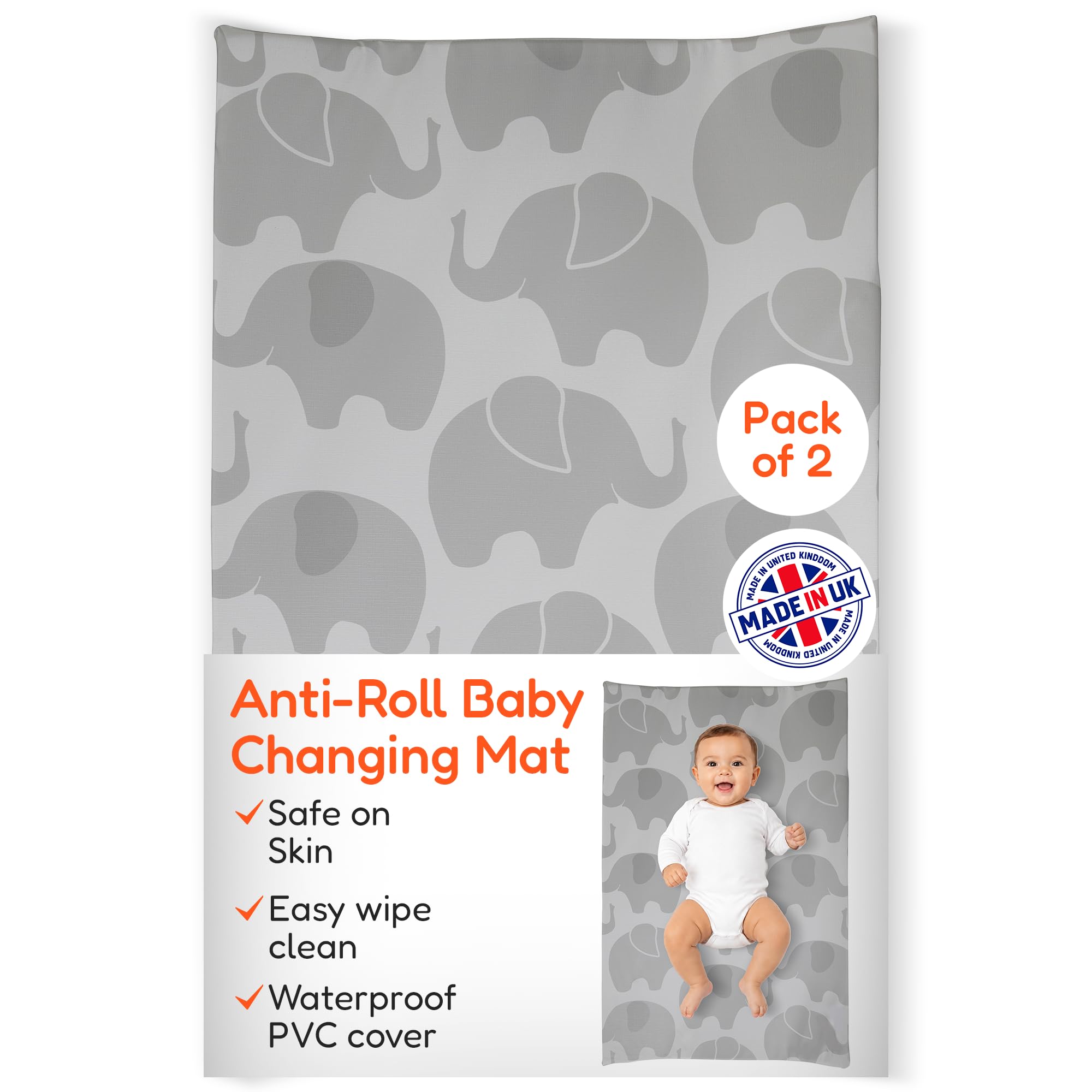 Anti-Roll Wedge Baby Changing Mat - Extra Thick & Durable, 69x45x8cm 2 Pack