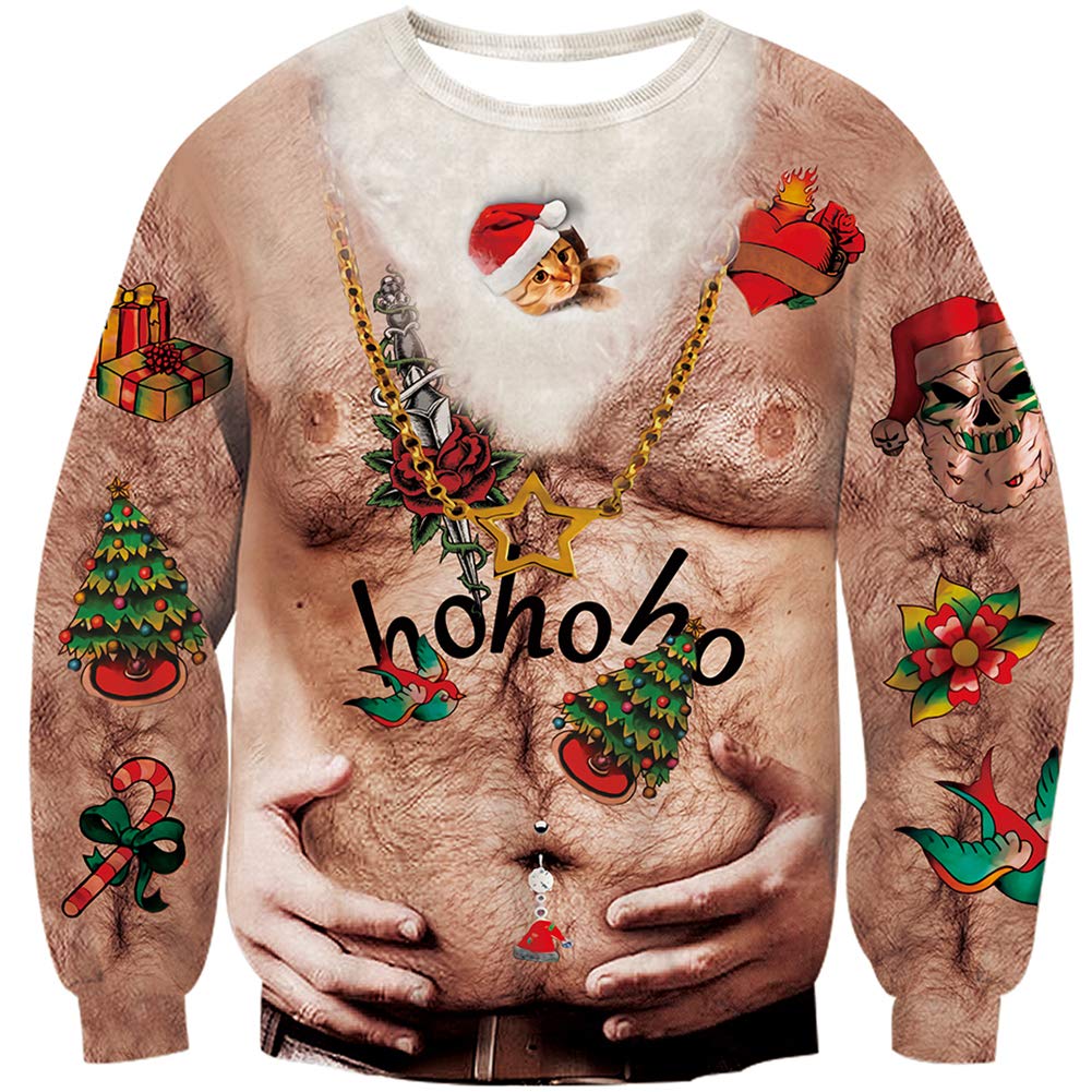 Loveternal Unisexee Pulls Noel 3D Imprimé Ugly Christmas Jumper Manches Longues Xmas Pullover S-3XL
