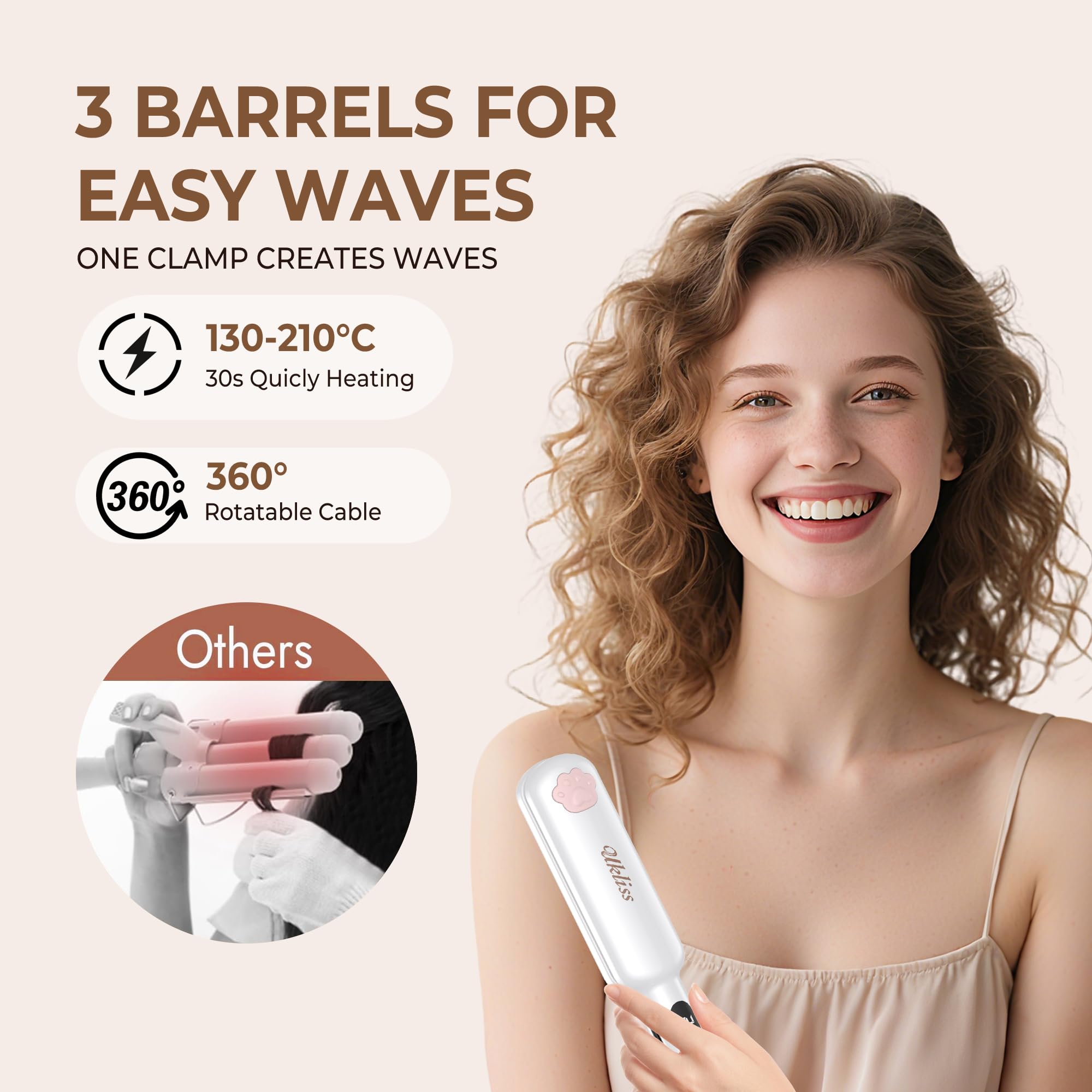 UKLISS Plancha ondulada, Pro Mini plancha ondulada para cabello, rizador de pelo grande, adecuado para principiantes, pantalla LCD [130-210℃], con alfombrilla de aislamiento térmico, guantes y bolsa
