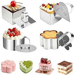 4 Piezas Aros de Pastel Mousse, Aro de Reposteria 8 cm, Conjunto de Aros de Pastel de Acero Inoxidable, Cocina para Postre Pastel Mousse Anillos (4 Formas)