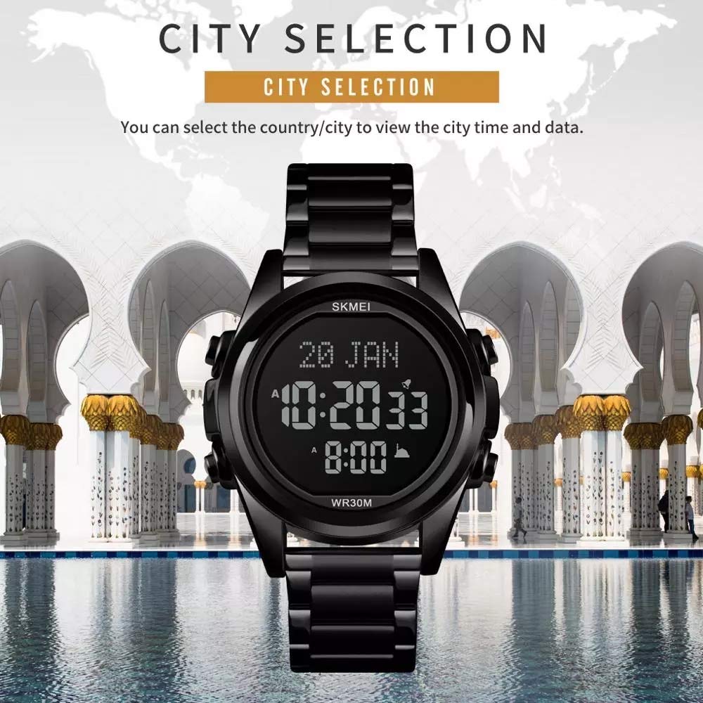 MASTOP Orologio da uomo, alla moda, digitale, sportivo, multifunzione, in acciaio inox, impermeabile, stile militare