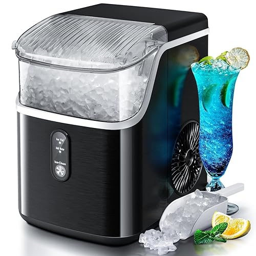 Miniatura 10 de Máquina de hielo para encimera de pepitas con hielo de pellets masticable suave, limpieza automática, 34 libras/24 horas, máquina de hielo de acero