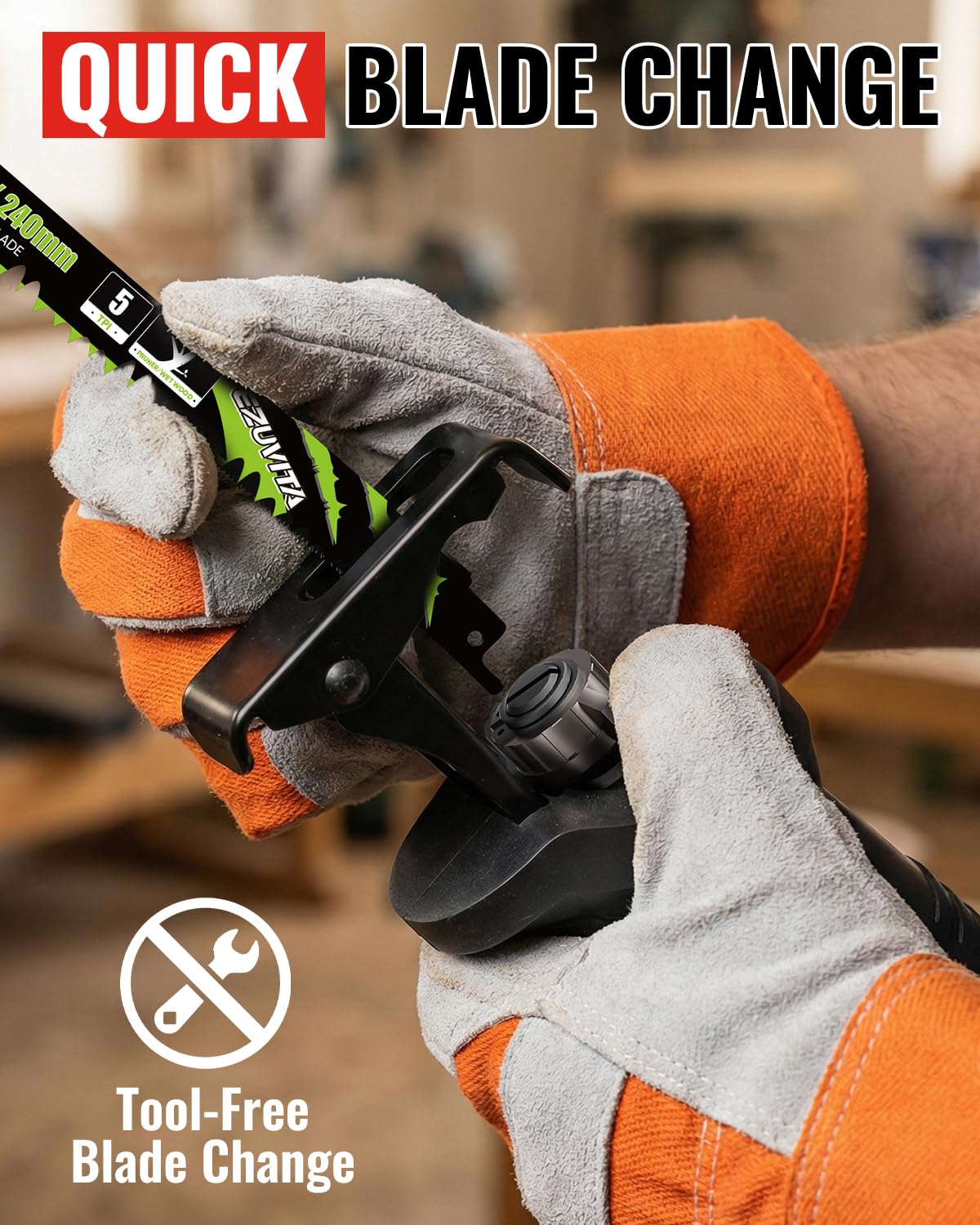 Scie Sabre 850W pour Bois, Métal, PVC et Élagage, Course de 28mm, 2800 SPM, 6 Vitesses, Poignée Rotative à 180°, Semelle avant Pivotante Réglable, 6 Lames et Sac de Transport Inclus