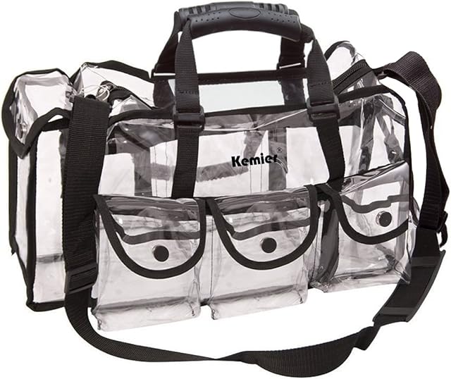 Kemier Clear Travel Makeup Bag with 6 External Pockets,Cosmetic Organizer Case with Shoulder Strap,Large