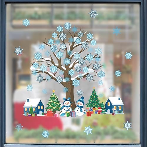 Miniatura 2 de IARTTOP Adhesivo grande para ventana de árbol de Navidad, copo de nieve de invierno, muñeco de nieve, calcomanía de pared para fiesta de Navidad,